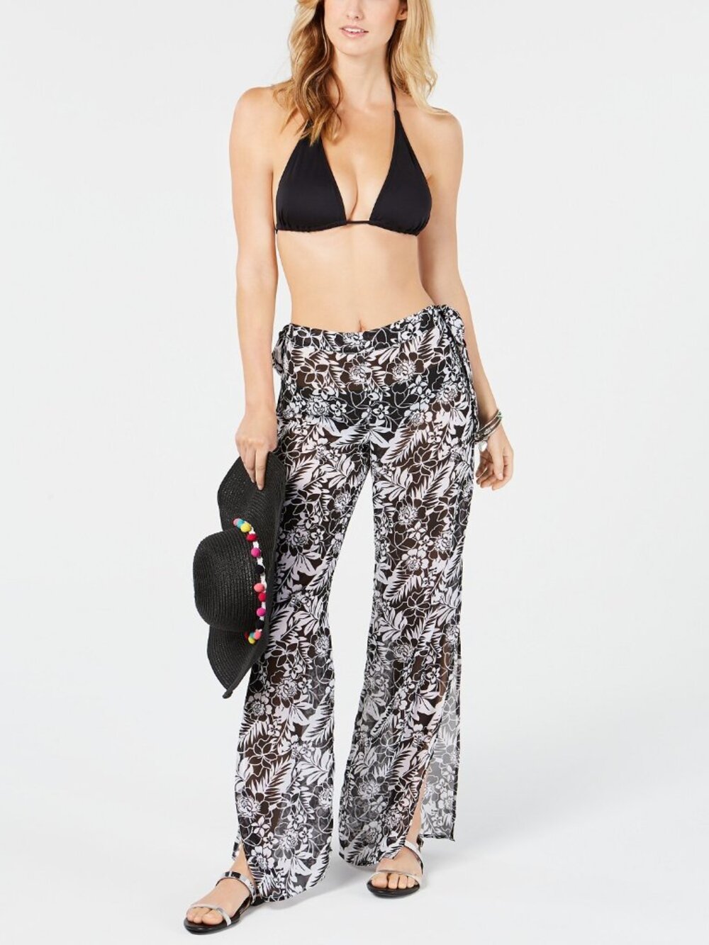 Miken Womens Side Slit Chiffon Cover Up Pants